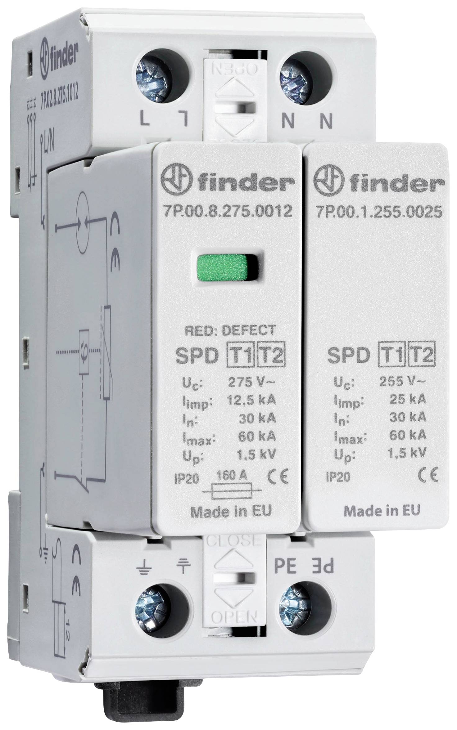 Finder 7P.02.8.275.1012 7P.02.8.275.1012 Overspanningsafleider 60 kA 1 stuk(s)