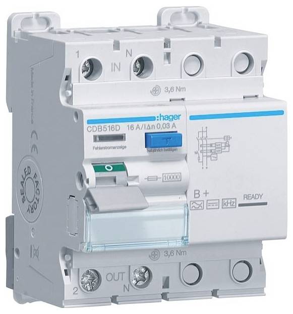 Hager CDB516D CDB516D Aardlekschakelaar 16 A 230 V