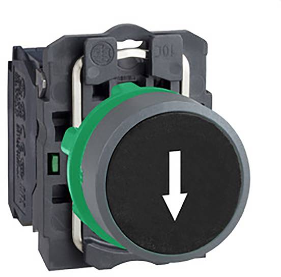 Schneider Electric XB5AA3351C0 Drukknop, compl, kunststof, tastend, zwart, pijl omlaag, 22 mm, 1S, grijs Verdeelkastacce