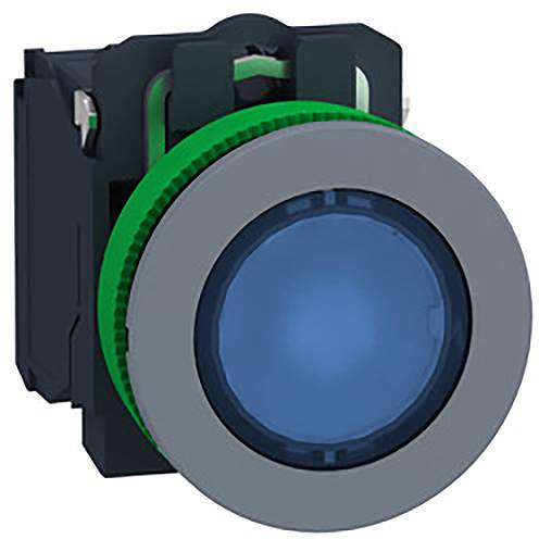 Schneider Electric XB5FW36M5C0 Verlichte druktoets, compl, kunststof, tastend, blauw, 30 mm, 230 V, 1S+1Ö, in grijs Verl