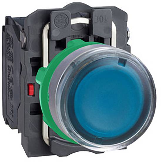Schneider Electric XB5AW36G5C0 Verlichte druktoets, compl, kunststof, tastend, blauw, 22 mm, 120 V, 1S+1Ö, in grijs Verl