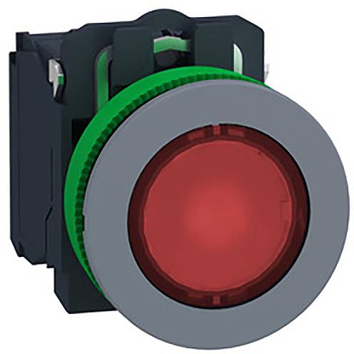 Schneider Electric XB5FW34G5C0 Verlichte druktoets, compl, kunststof, tastend, rood, 30 mm, 120 V, 1S+1Ö, in grijs Verli