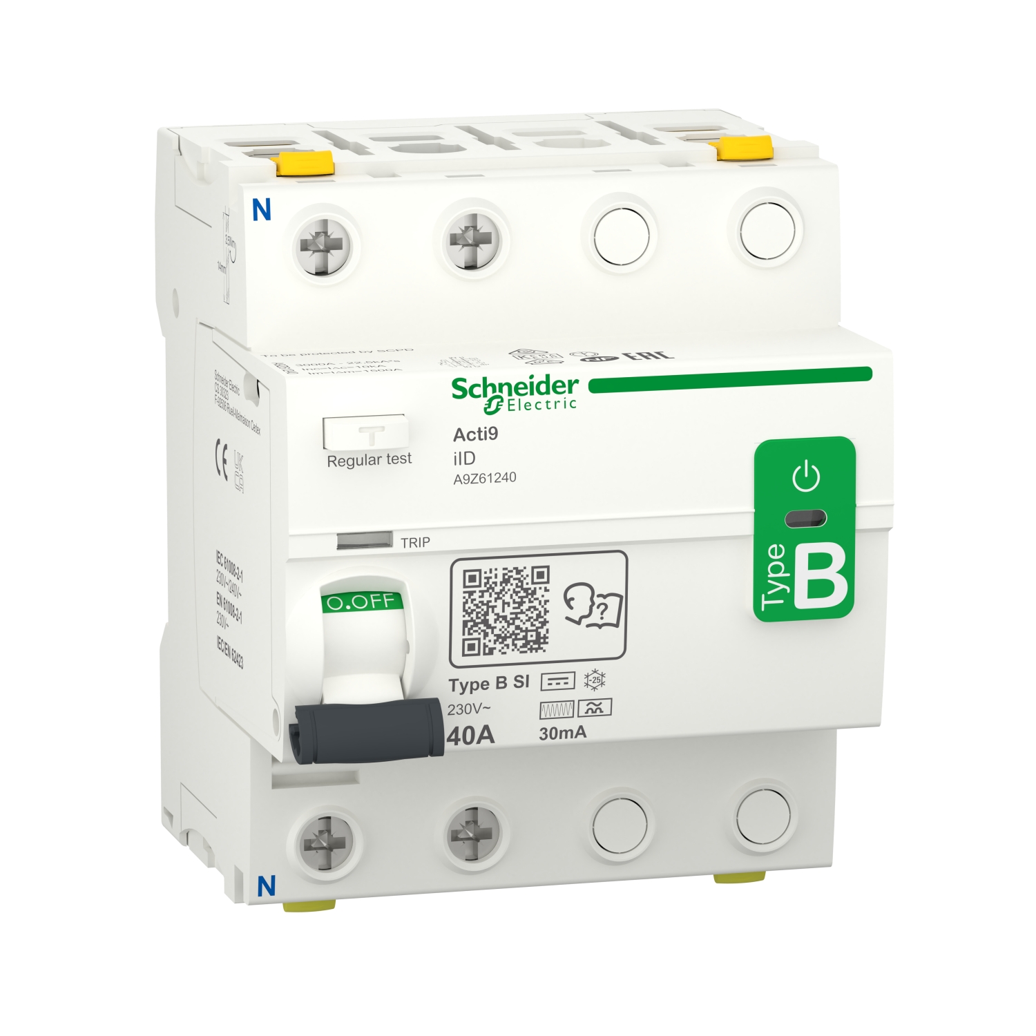 Schneider Electric A9Z61240 Aardlekschakelaar Aardlekschakelaar voor AC/DC B 40 A 0.03 A