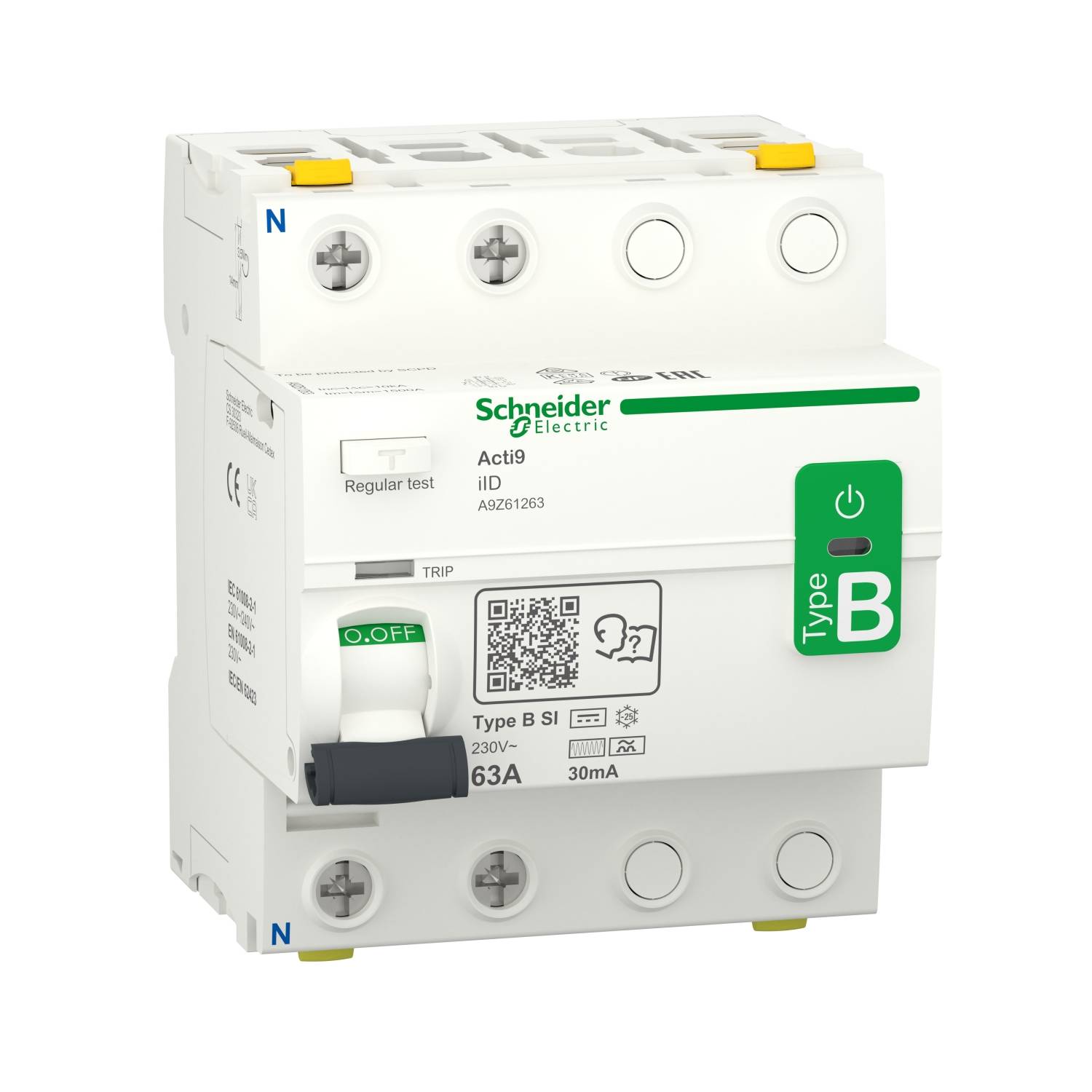 Schneider Electric A9Z61263 Aardlekschakelaar Aardlekschakelaar voor AC/DC B 63 A 0.03 A