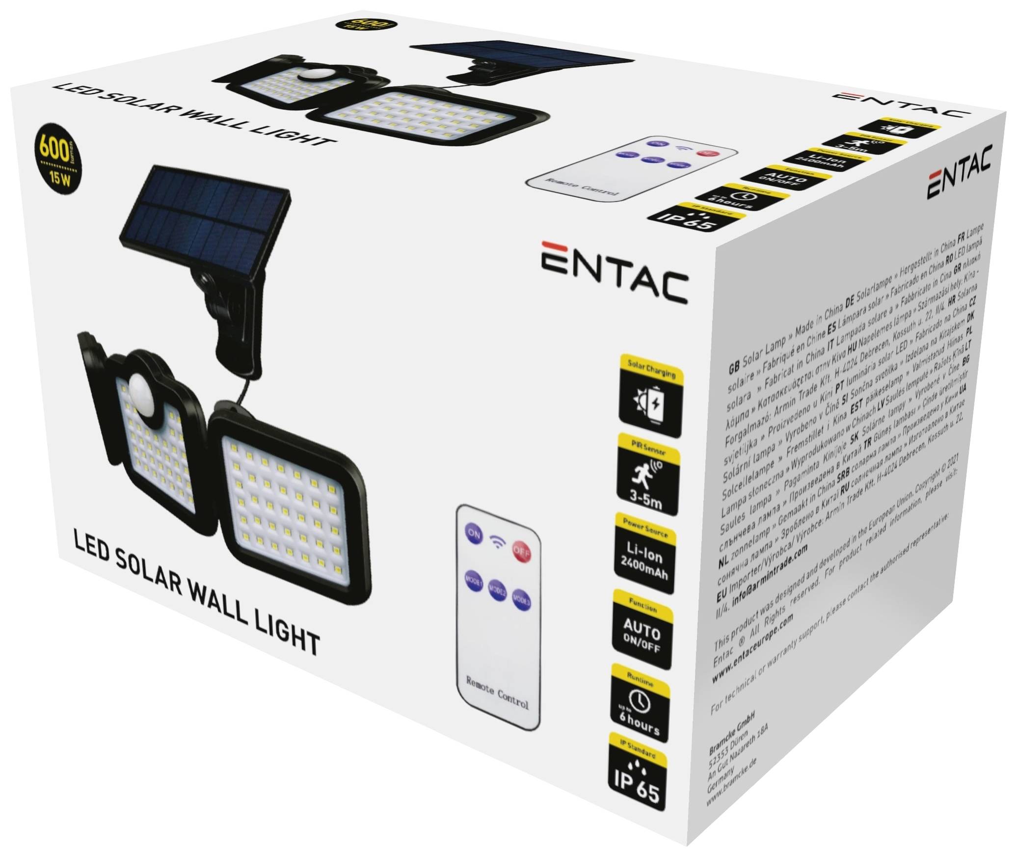 ENTAC ESL3H-SMD-RS LED-wandlamp met bewegingsmelder 15 W