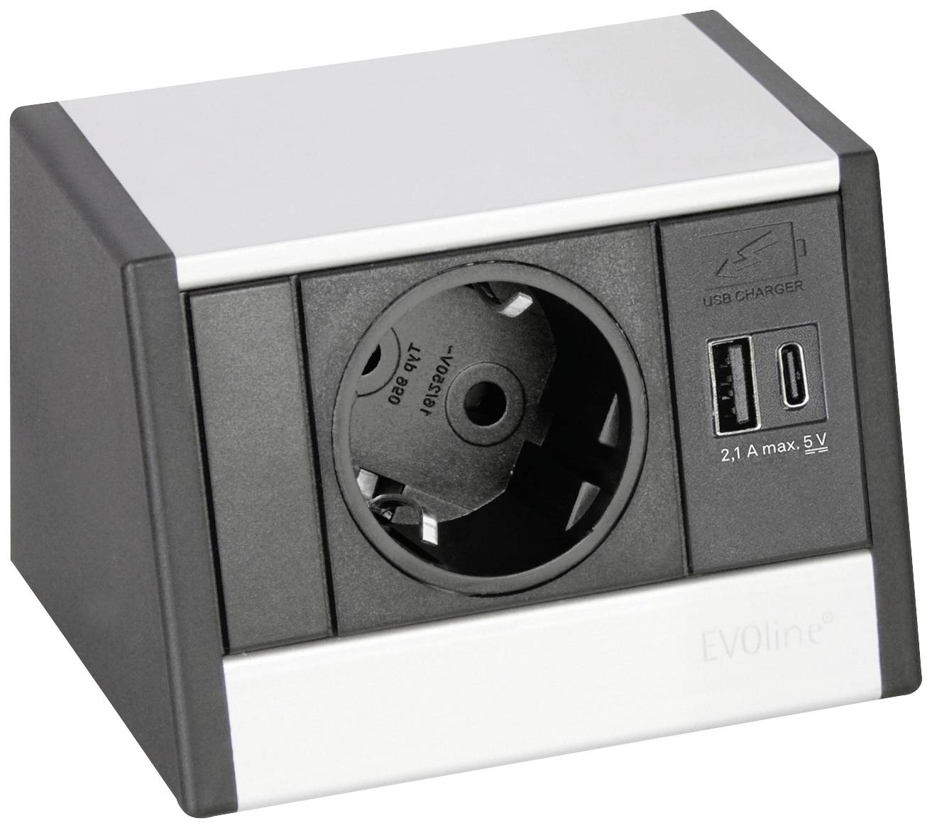 EVOline 1598 0001 5400 Bureaustekkerdoos Zwart, Zilver Zonder stekker