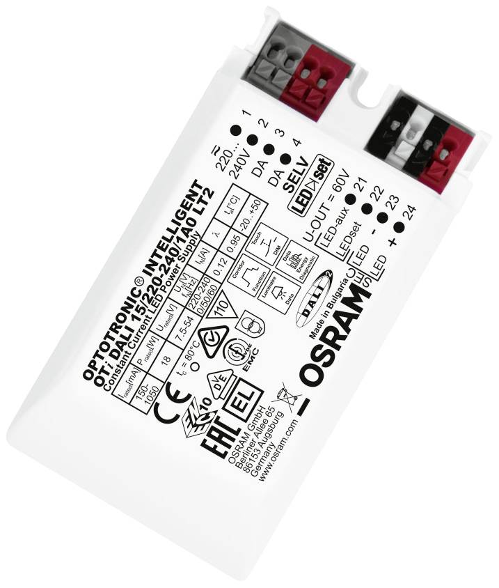 OSRAM HOMELIGHTING OPTOTRONIC DALI LT2 LED-driver Constante stroomsterkte 18 W 2.5 - 54 V Dimbaar 1 stuk(s)