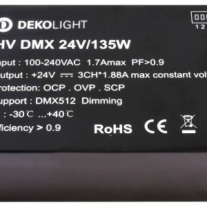 Deko Light BASIC, DIM, CV, HV DMX LED-transformator Constante spanning 0 mA – 5.63 A 24 V/DC 1 stuk(s) Deko Light BASIC, DIM, CV, HV DMX LED-transformator Constante spanning 0 mA – 5.63 A 24 V/DC 1 stuk(s)