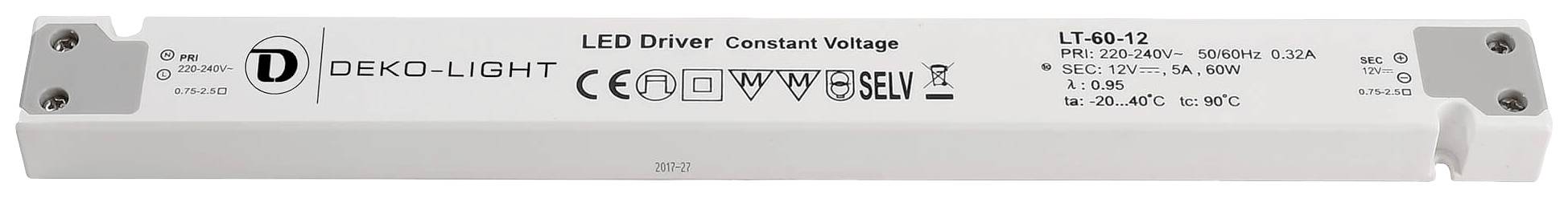 Deko Light LONG-FLAT, CV LED-transformator Constante spanning 0 mA - 5 A 12 V/DC 1 stuk(s)